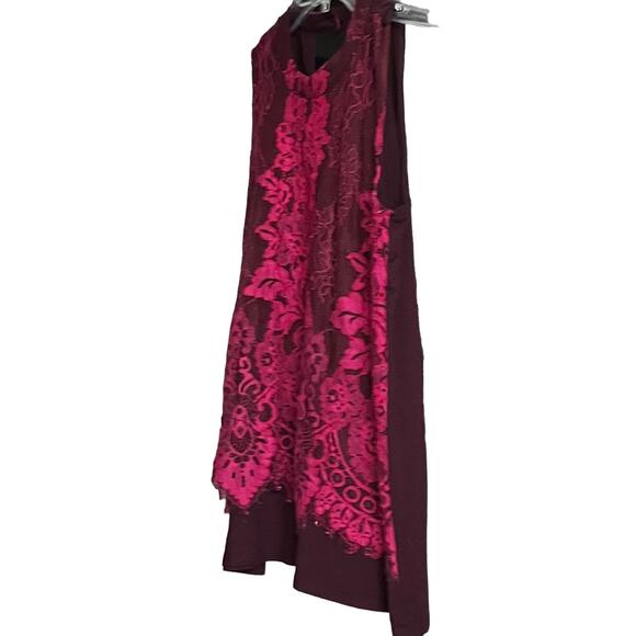 MAURICES ROUND HI-NECK DRESSY TANK TOP, WOMENS, L, FUCHSIA & CRANBERRY, EMBROID - Picture 4 of 12